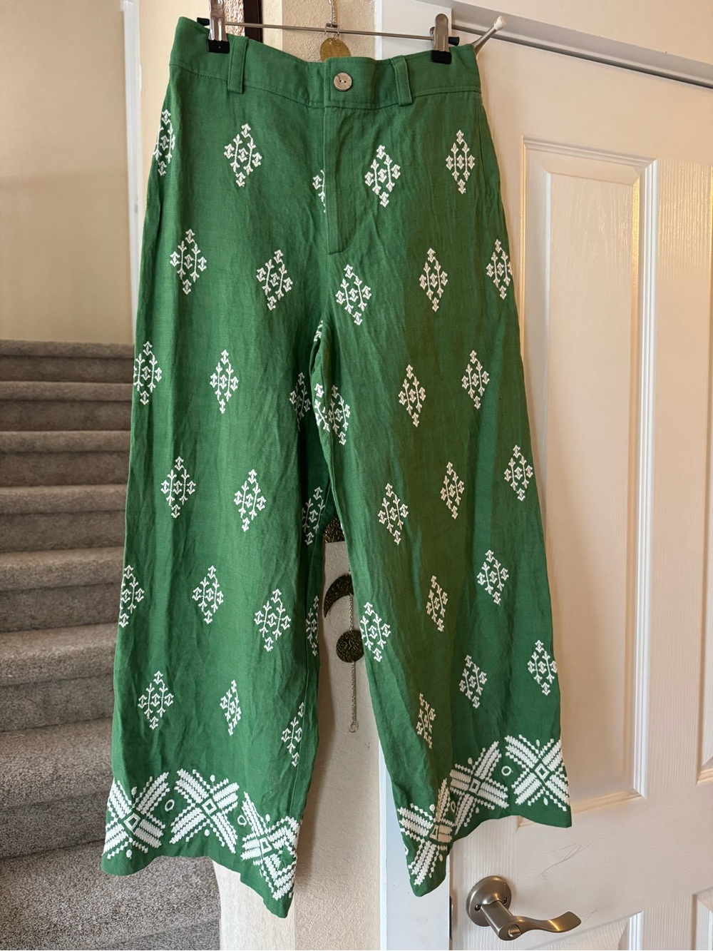 Haute Hippie Green Linen Top with Gold Accent